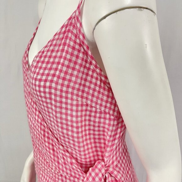 Rails Malia Pink Gingham Linen Blend Wrap Mini Dress Size Large Summer Resort - Picture 6 of 16